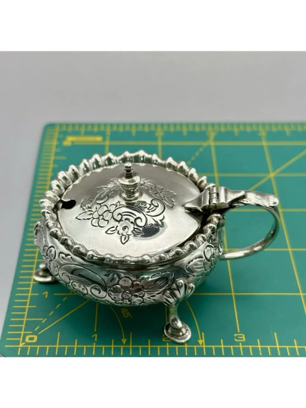 Charles S Green & Co Ltd Mustard Pot Hinged Lid Birmingham 1929 Sterling Silver